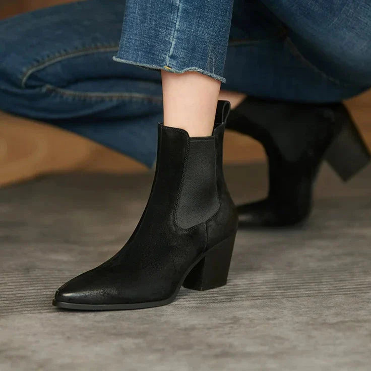 Drune | Leder Stiefeletten Damen – bequemer Blockabsatz