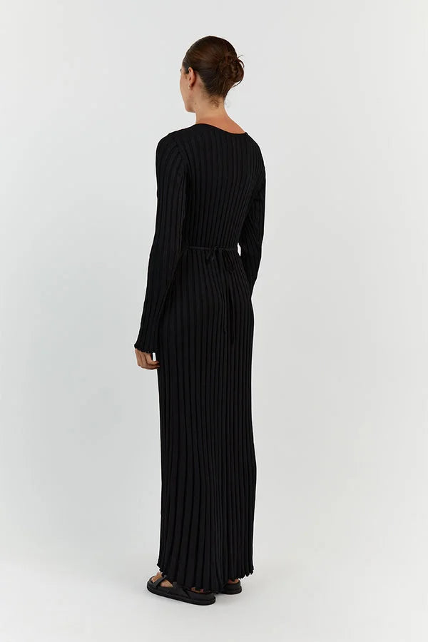 Drune Strickkleid | Modernes Langarm-Damenkleid mit V-Ausschnitt