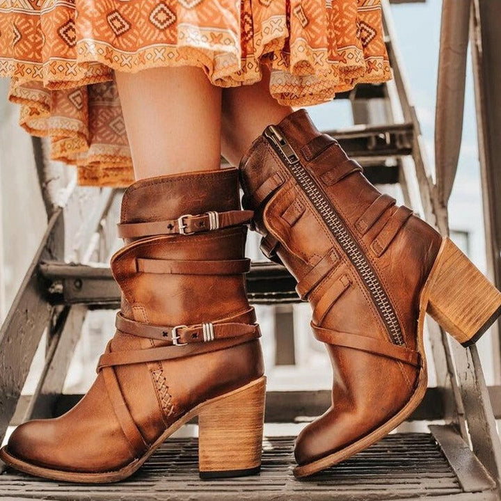 Leder Damen Stiefeletten mit orthopädischem Absatz – Chiara Drune