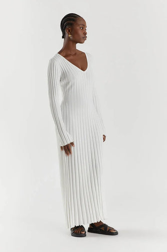 Drune Strickkleid | Modernes Langarm-Damenkleid mit V-Ausschnitt