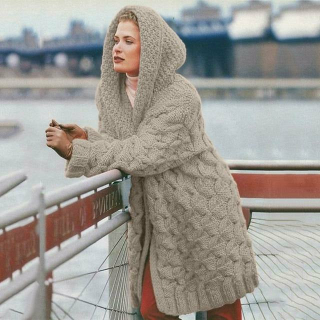 Drune | Langer Strickjacke mit Kapuze