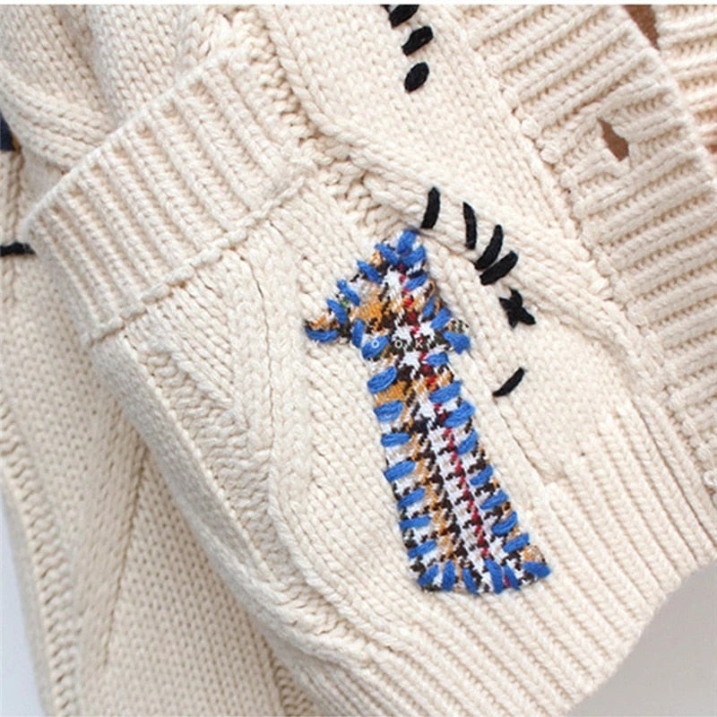 Drune | eleganter gestrickter Pullover mit Stickereien