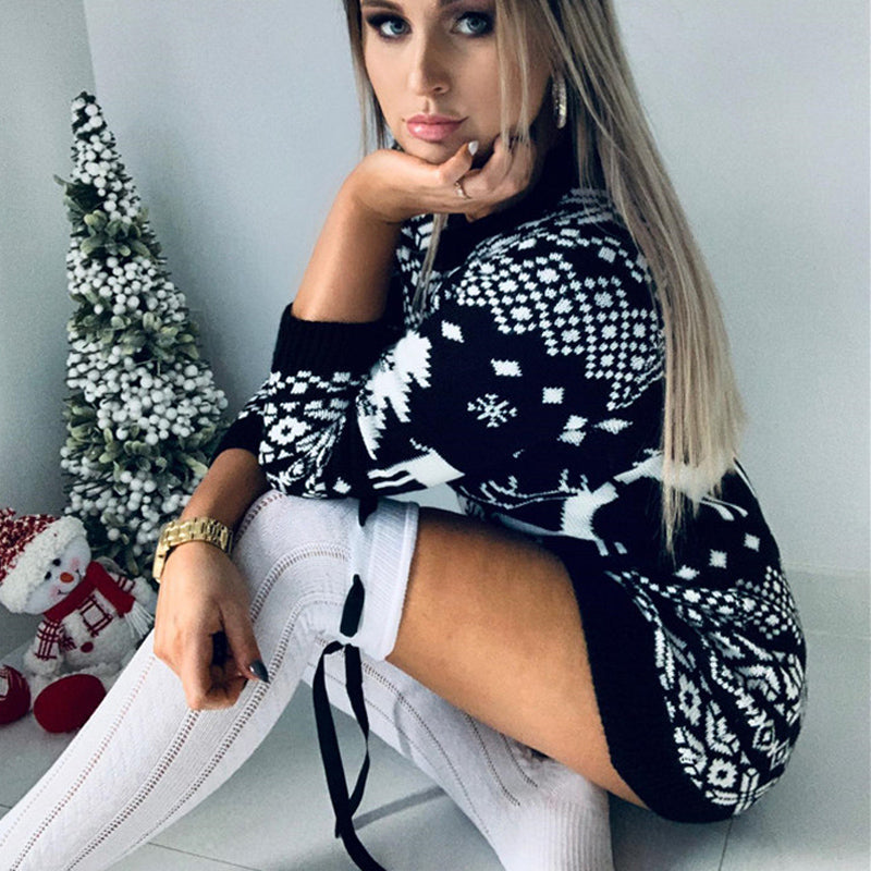 Drune - Hässlicher Weihnachtspulli - Festliches Strickkleid mit Rentier-Muster