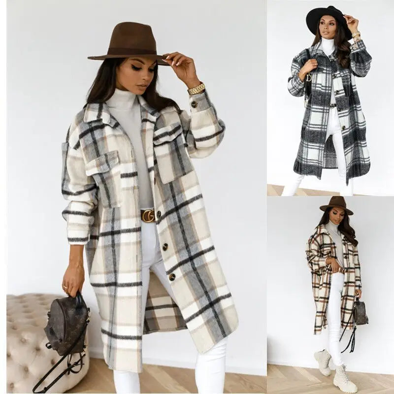 Drune | Langer Mantel aus kariertem Fleece