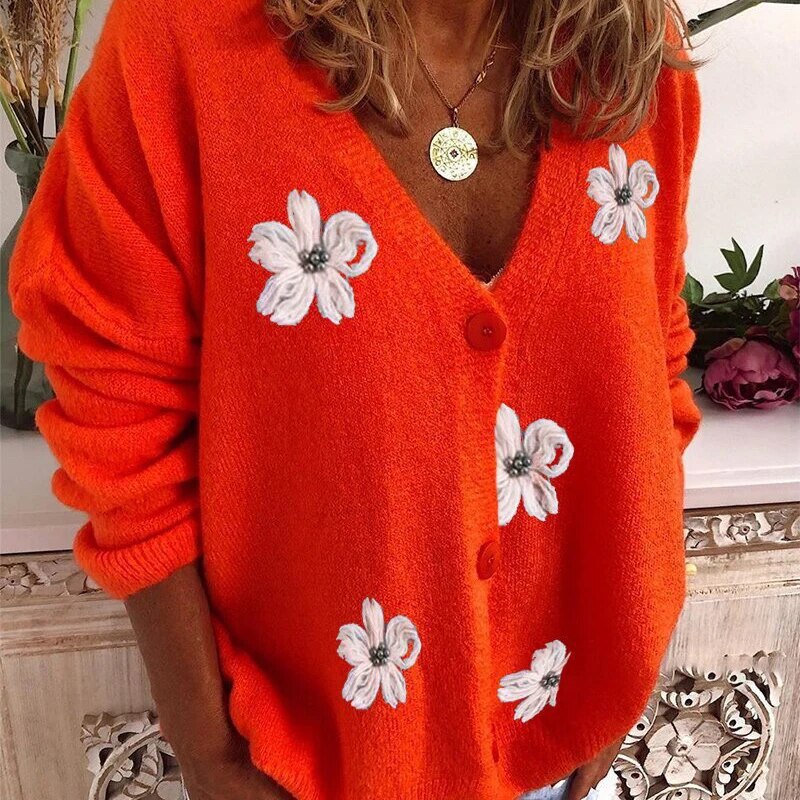 Drune | V-Ausschnitt-Strickjacke mit lockerer Passform Für Frauen