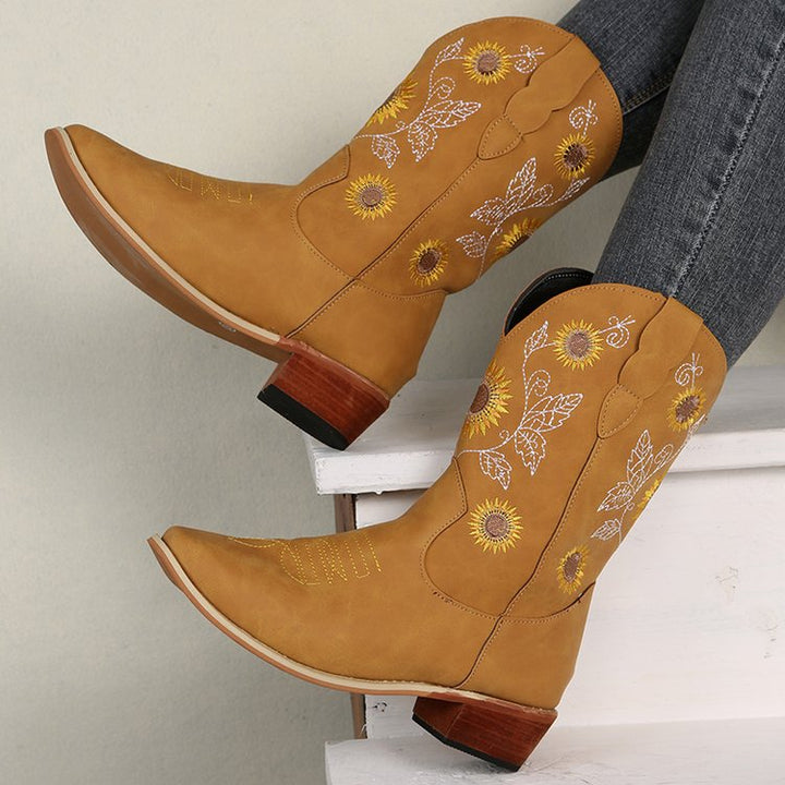 Drune | Hohe Cowboystiefel Mit Sonnenblumendruck