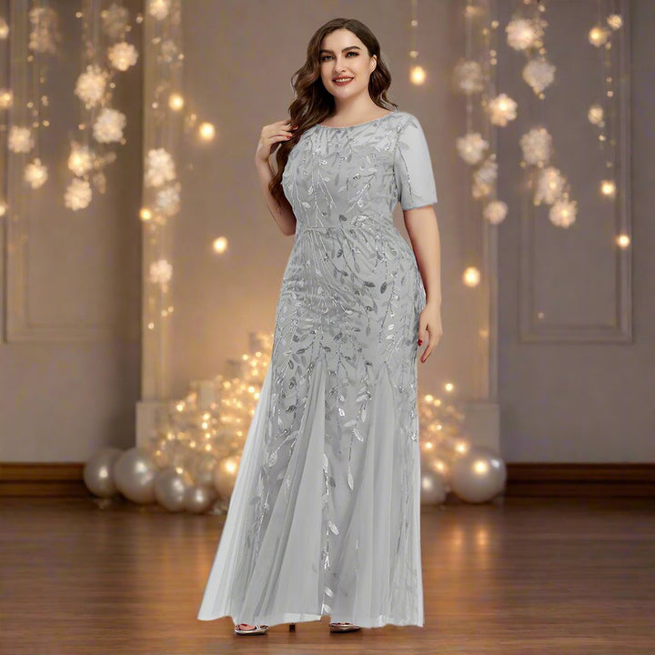 Drune | Damen Abendkleid in Übergröße Mit Pailletten Und Mesh Stickerei Im Meerjungfrau Stil