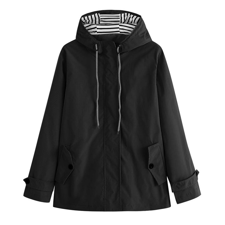 Drune | Damen-Regenjacke mit gestreifter Kapuze