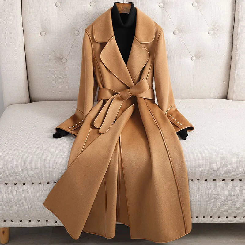 Drune | Damen Woll-Trenchcoat - Figurbetonte Silhouette - Taillierter Schnitt - Mit Reverskragen