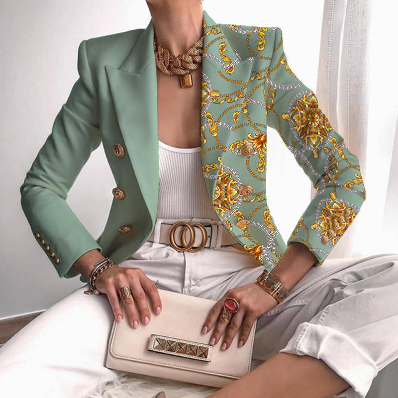 Drune | Asymmetrischer Blazer mit aufwändigem Gold- und Kettenmuster perfekt für lässige Tage