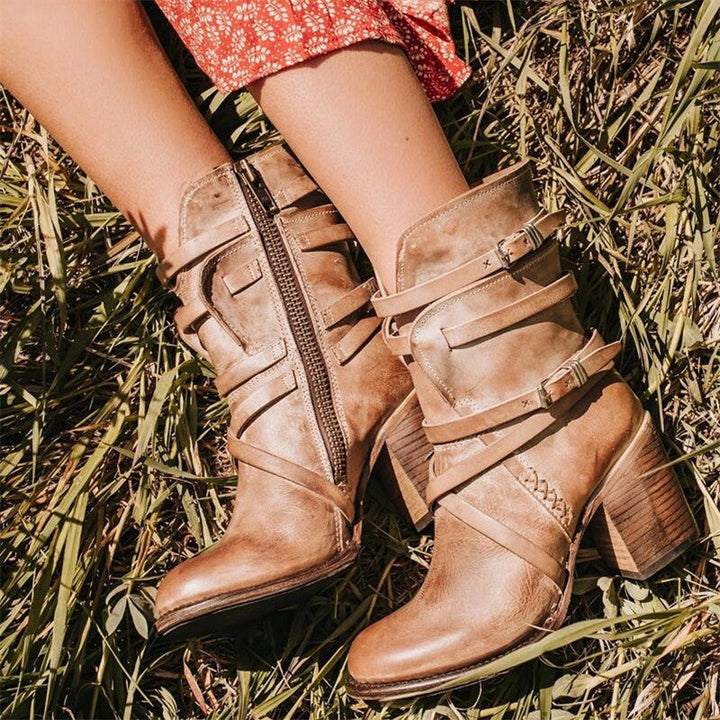 Leder Damen Stiefeletten mit orthopädischem Absatz – Chiara Drune