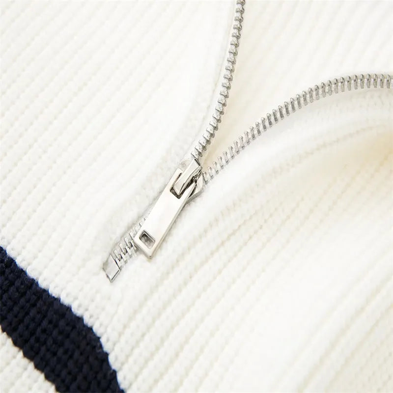 Drune | Retro Halbzip Gestreifter Pullover