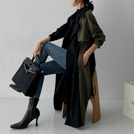 Drune | Schicker marineblauer und olivfarbener Trenchcoat