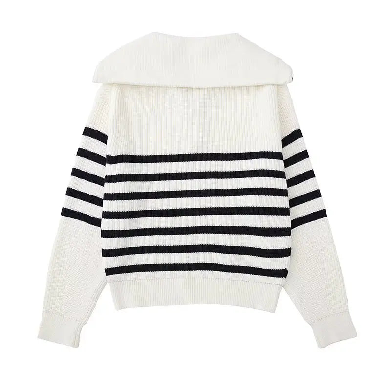 Drune | Retro Halbzip Gestreifter Pullover
