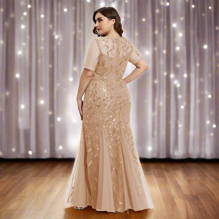 Drune | Damen Abendkleid in Übergröße Mit Pailletten Und Mesh Stickerei Im Meerjungfrau Stil
