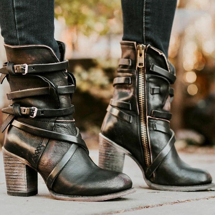 Leder Damen Stiefeletten mit orthopädischem Absatz – Chiara Drune
