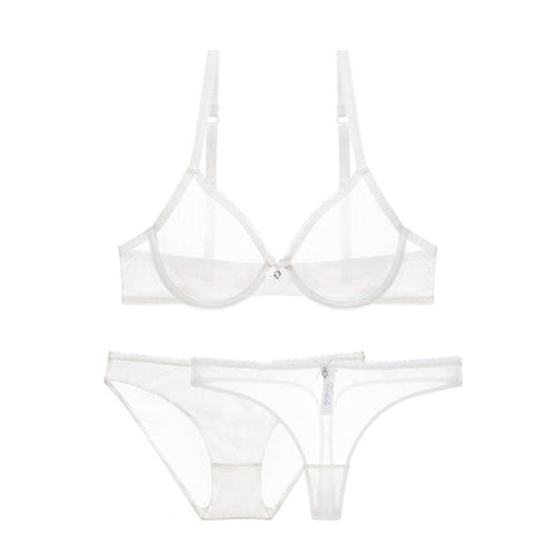 Drune | 3-Teiliges Transparentes Unterwäsche-Set mit Dekorativem Diamantstraß
