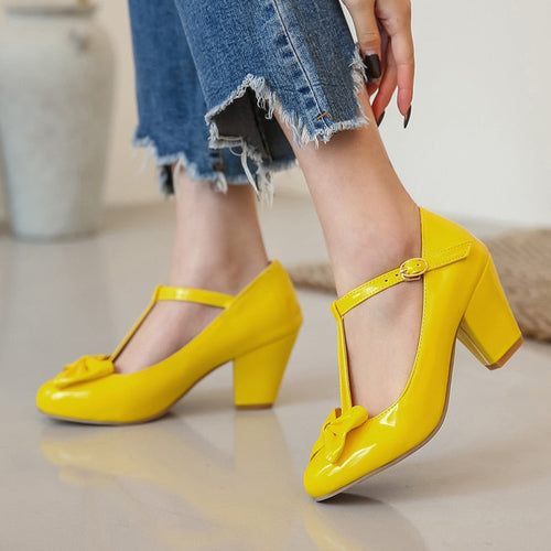 Drune | Vintage Schuhe Damen Gelb Schleife