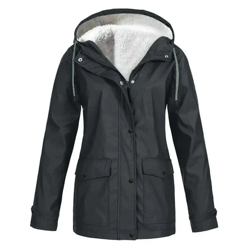 Drune | Regenjacke wasserabweisend mit Fleece gefütterte entspannte Passform mittellang Kapuze