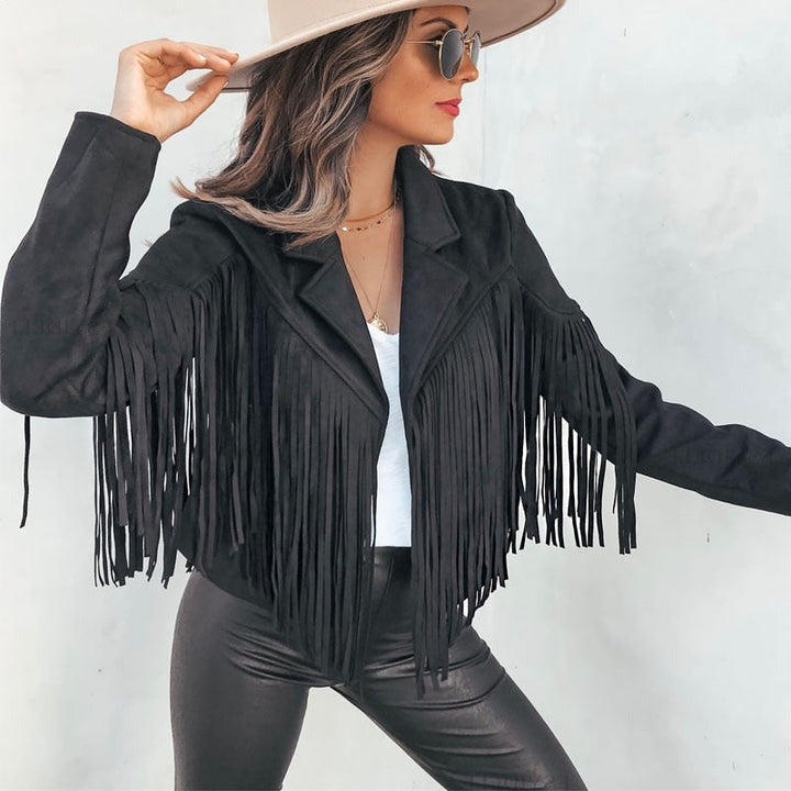 Drune | moka Lederjacke Motorradjacke mit Cowboy-Fransen