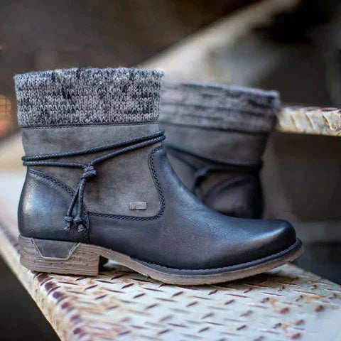 Drune | Stiefeletten Strickbund Bequemer Absatz Langlebige Sohle