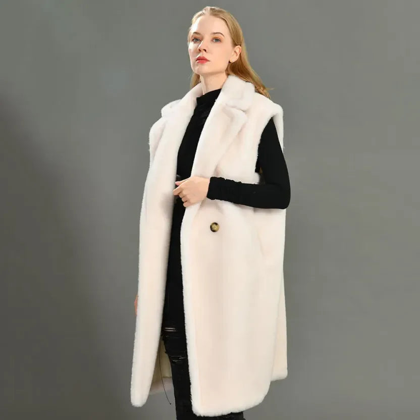 Drune | Damen Winter Teddy Mantel Ärmellos