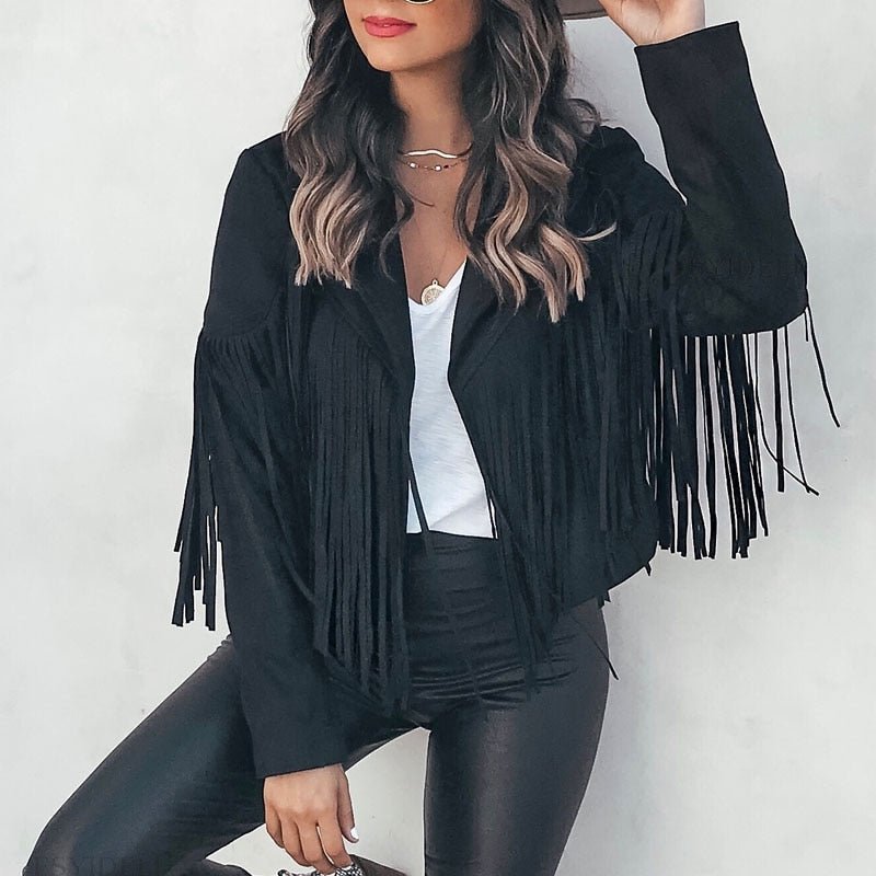 Drune | Fransen Wildlederjacke - Boho-Chic-Stil - Leicht & Trendy - Legere Schicht