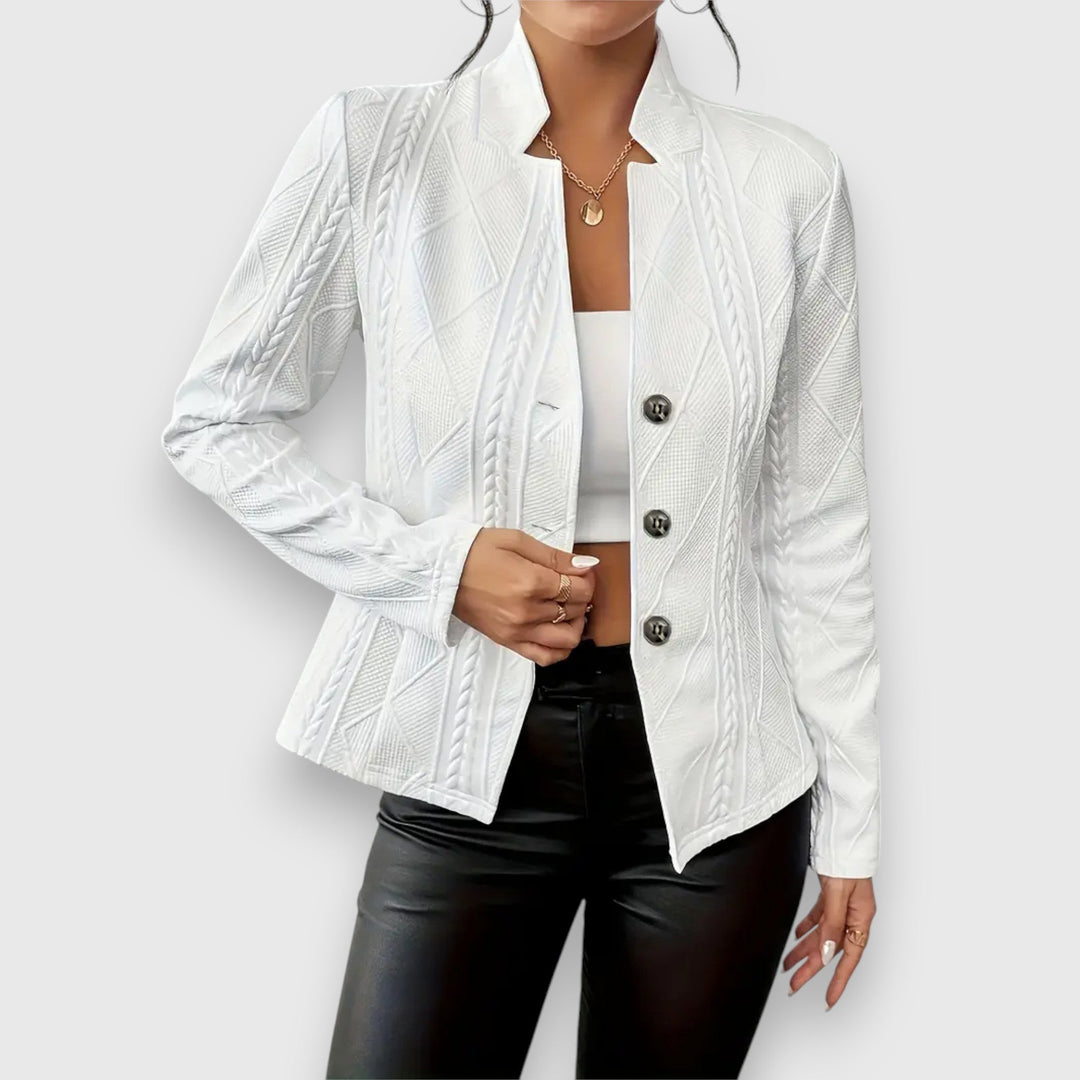 Drune | Blazer Jacke Strukturierte Passform Weiches Strickmaterial Texturiert Hüftlänge Knöpfe