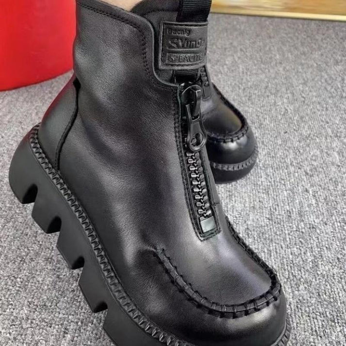 Drune | Damen Retro Pu-Leder Warme Kurze Stiefel