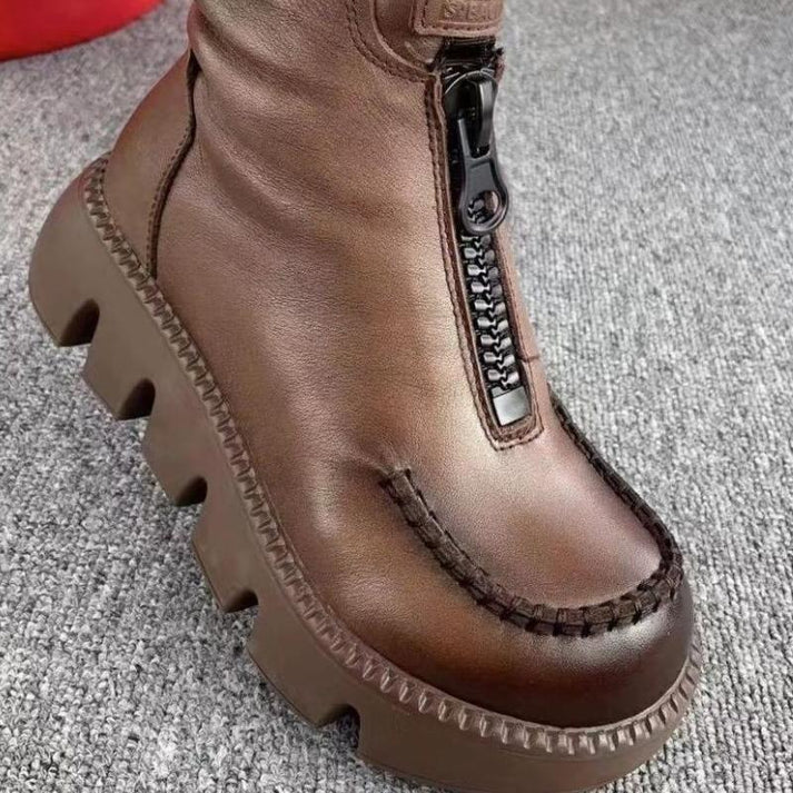 Drune | Damen Retro Pu-Leder Warme Kurze Stiefel