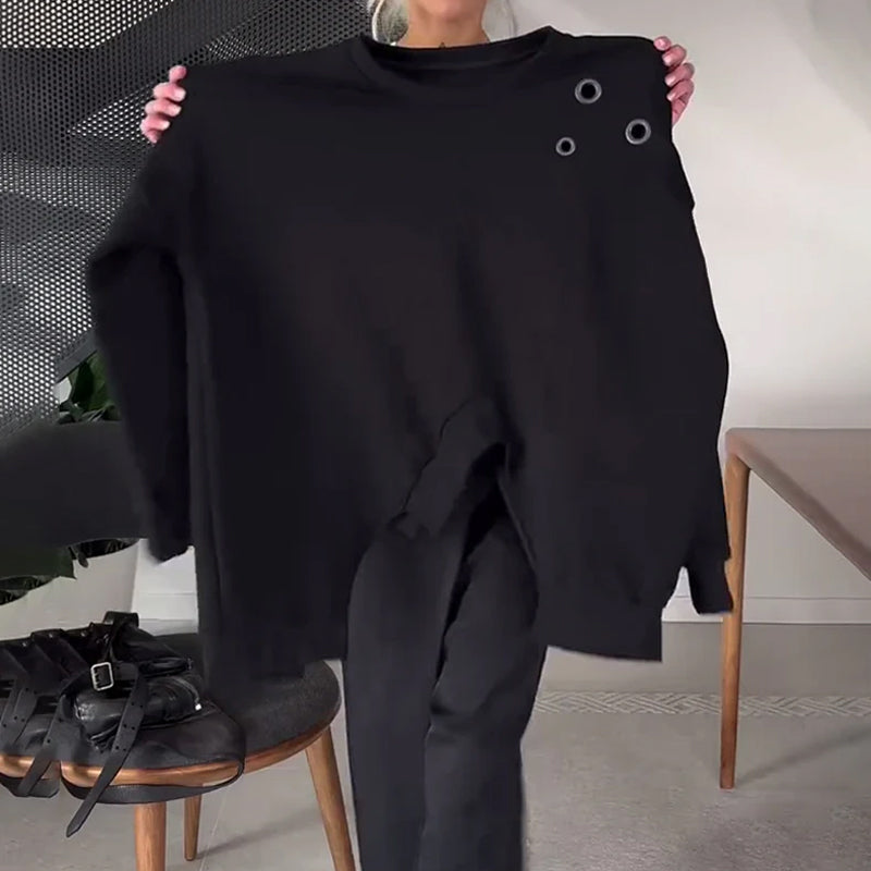 Drune | Sweatshirt mit Rundhalsausschnitt und Schlitz in Unifarbe