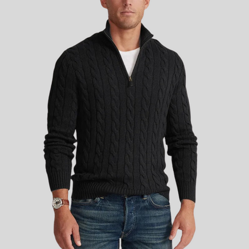 Drune | Herren Kabelstrick-Pullover mit Reißverschluss