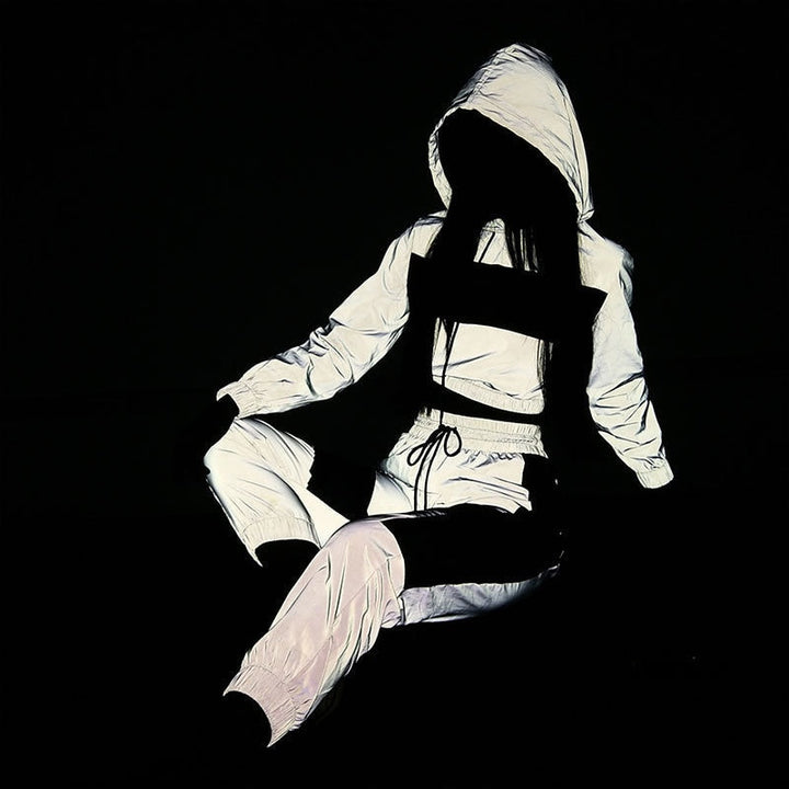 Drune | Reflektierender Crop Kapuzenpulli Jumpsuit