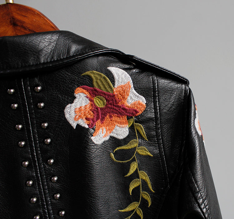 Drune | Bikerjacke mit Stickerei Pu-leder Elegant, Einzigartig