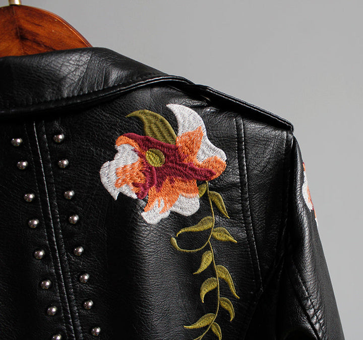 Drune | Bikerjacke mit Stickerei Pu-leder Elegant, Einzigartig