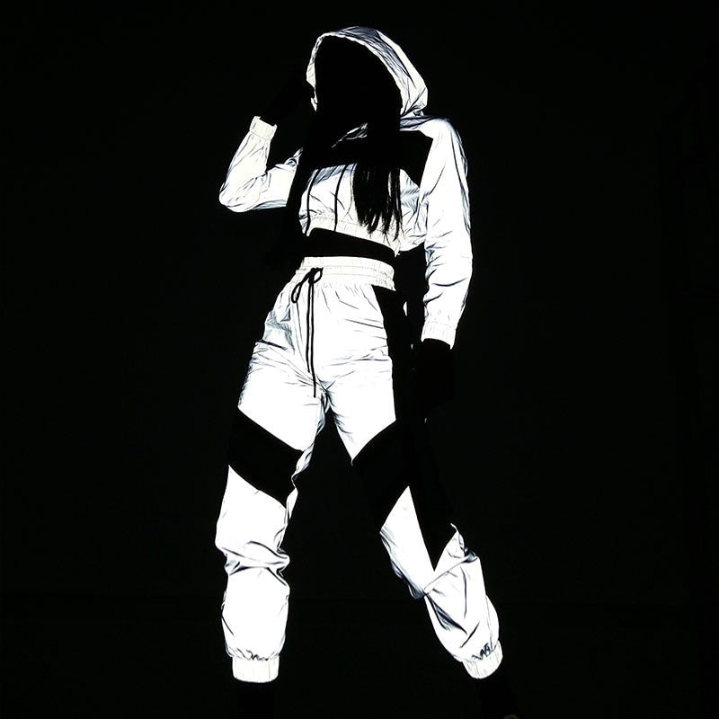 Drune | Reflektierender Crop Kapuzenpulli Jumpsuit