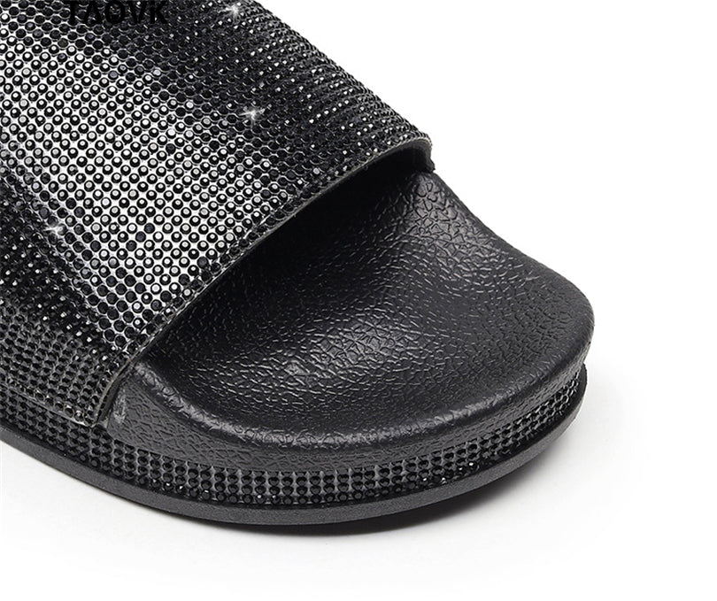 Drune | Kristall Diamant Slides mit Besatz Sandalen