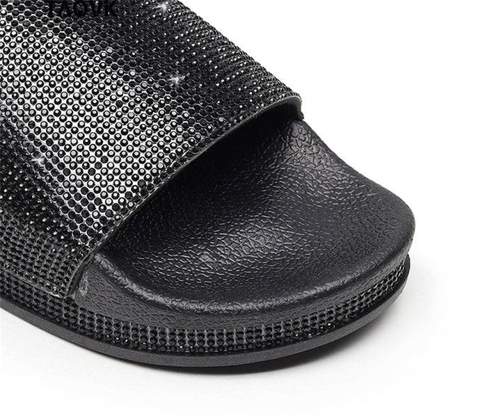 Drune | Kristall Diamant Slides mit Besatz Sandalen