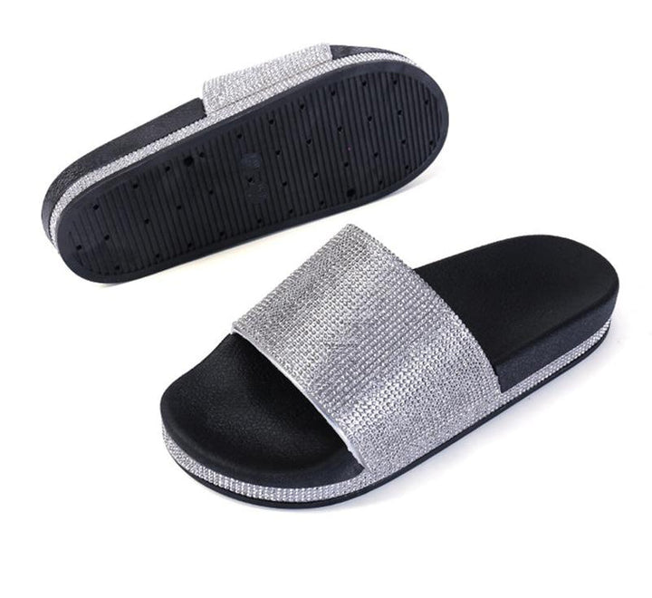 Drune | Kristall Diamant Slides mit Besatz Sandalen