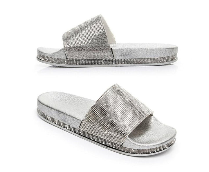 Drune | Kristall Diamant Slides mit Besatz Sandalen