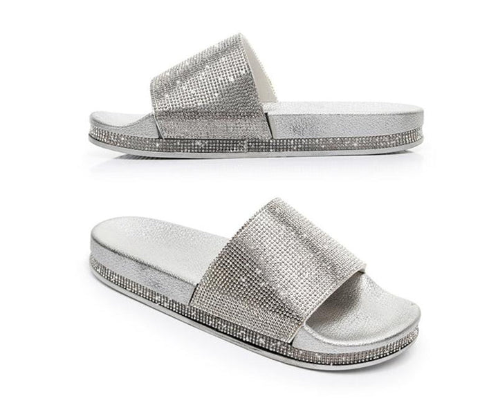 Drune | Kristall Diamant Slides mit Besatz Sandalen