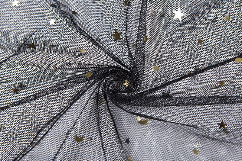 Drune | Stern Schwarz Netz Transparent Ärmelloses Maxi-Kleid