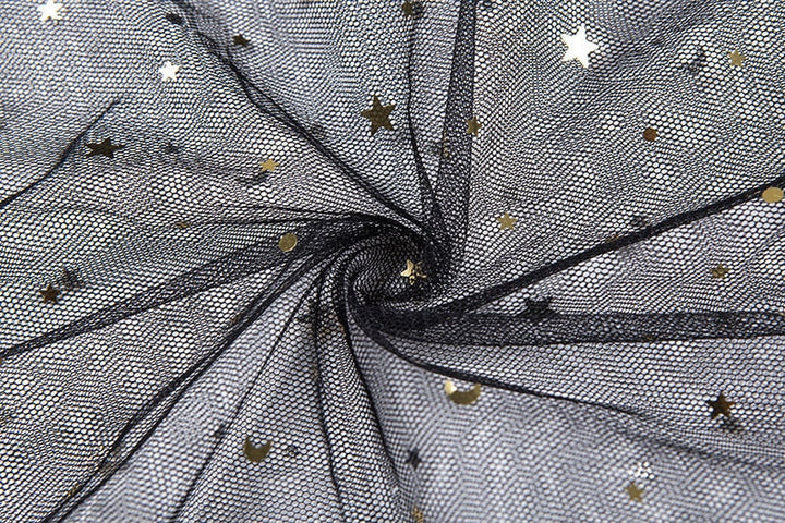 Drune | Stern Schwarz Netz Transparent Ärmelloses Maxi-Kleid