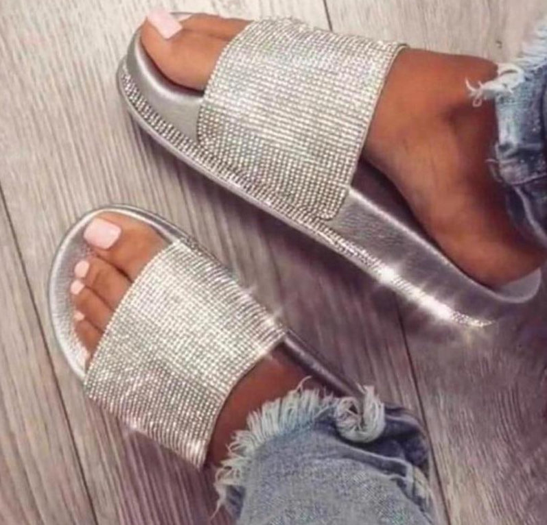 Drune | Kristall Diamant Slides mit Besatz Sandalen