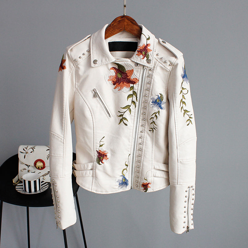Drune | Bikerjacke mit Stickerei Pu-leder Elegant, Einzigartig