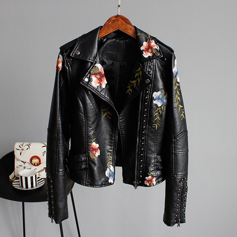 Drune | Bikerjacke mit Stickerei Pu-leder Elegant, Einzigartig