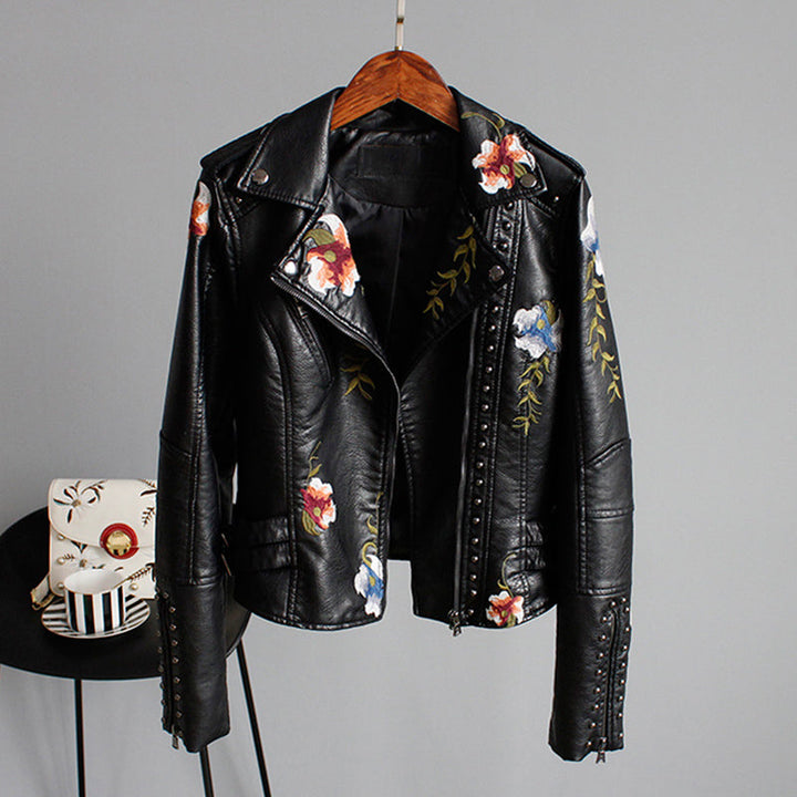 Drune | Bikerjacke mit Stickerei Pu-leder Elegant, Einzigartig
