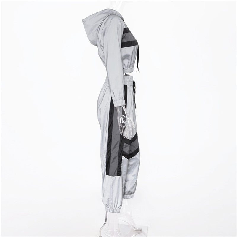 Drune | Reflektierender Crop Kapuzenpulli Jumpsuit