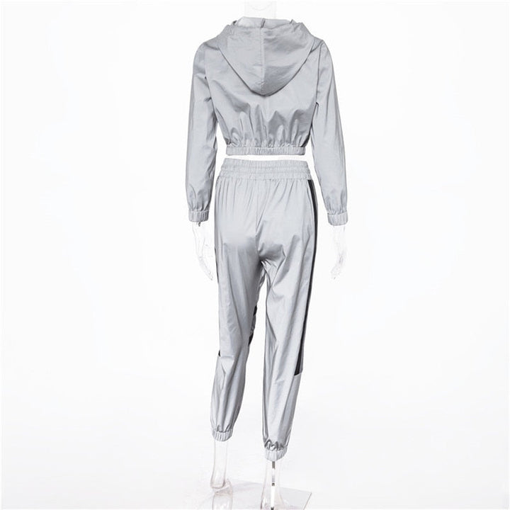 Drune | Reflektierender Crop Kapuzenpulli Jumpsuit