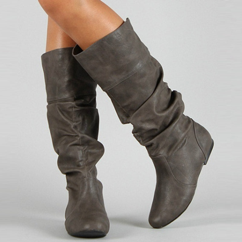 Drune | Größe Damen Mid-Calf Stiefel mit Plisseefalten – Modisch und bequem